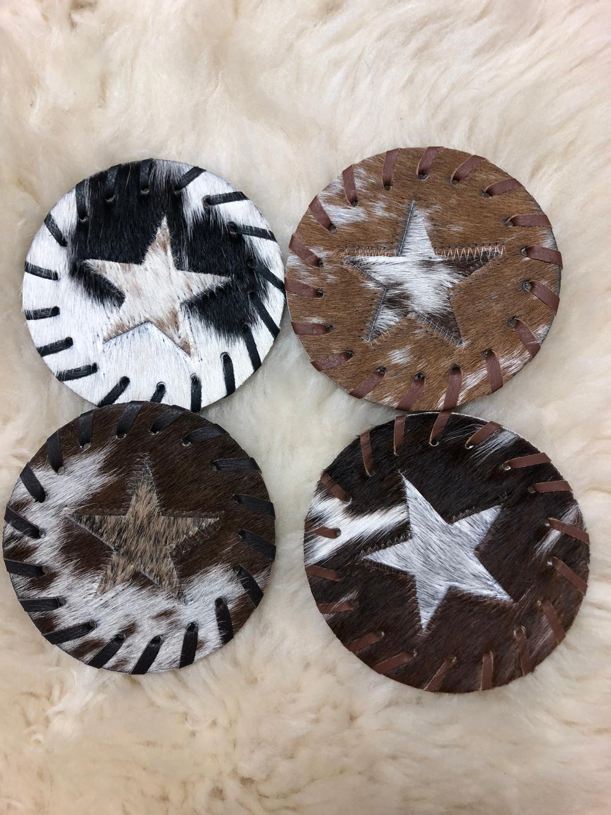 Texas Star Western Cowhide Coasters Set of 4