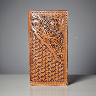 Basketweave tooled leather men’s wallet