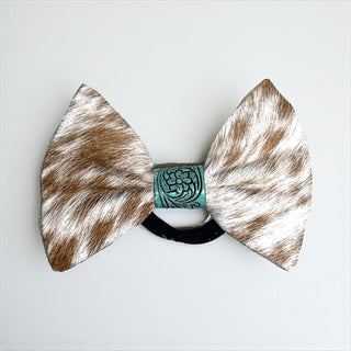 Turquoise tooled leather cowhide bow