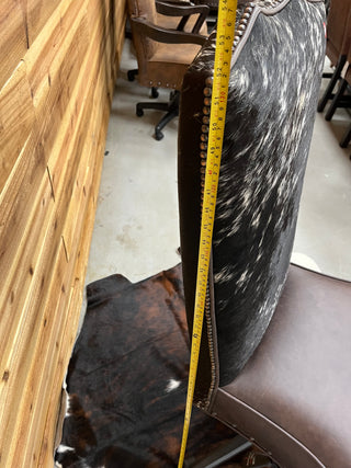 Black genuine cowhide & leather armless office chair