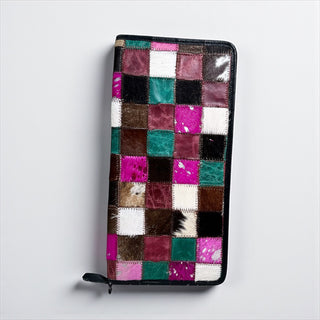 Pink Checker cowhide jewelry wallet