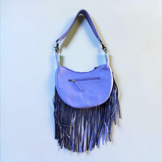 Purple fringe shoulder bag