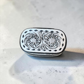 Silver tooled leather mini jewelry box