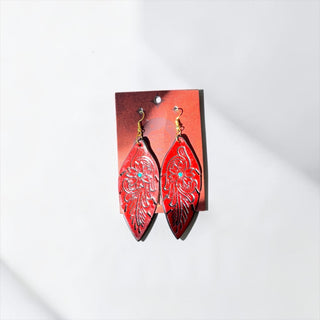 Red tooled leather earrings