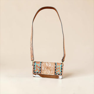 Turquoise tooled leather crossbody wallet
