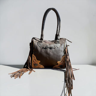Brown fringe leather handbag