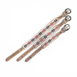 Red floral tooled leather dog collar