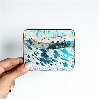 Blue acid wash cowhide card holder