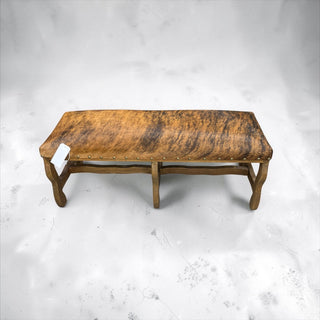 All cowhide wood bench