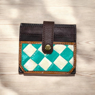 Turquoise checker tooled leather card holder
