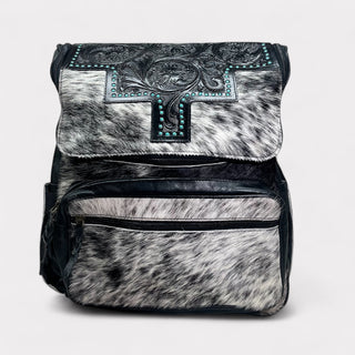 black Tooled leather & cowhide backpack