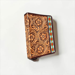 Red Aztec floral tooled leather bible cover