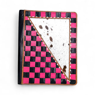 Pink checkered tooled & cowhide folder