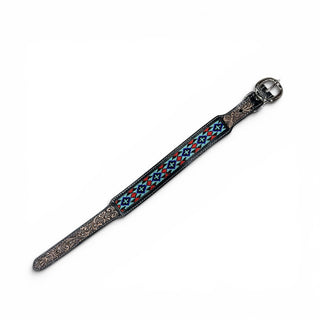 Red Aztec tooled leather dog collar
