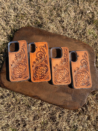 Phone Case Tooled Leather Floral ll