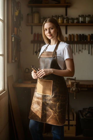 Basketweave tooled leather apron