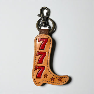 Jackpot tooled leather & cowhide keyring