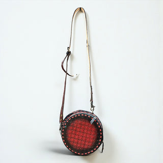 Red tooled leather canteen bag