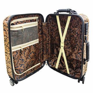 Floral tooling print luggage rolling suitcase
