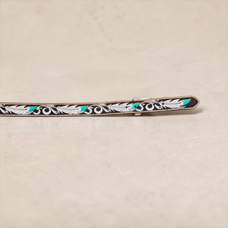 Feathers tooled leather belt
