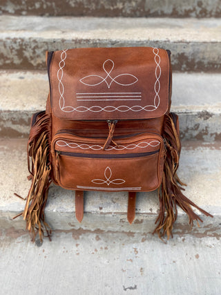 Leather BootStitch With Fringe Backpack