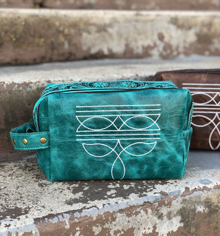 Turquoise Bootstitch Tooled & Leather Toiletry Bag