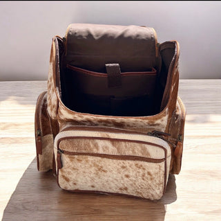 Floral tooled & cowhide backpack
