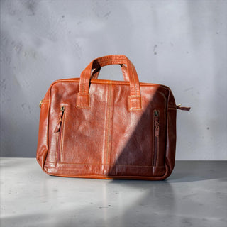 Brown tooled leather & cowhide briefcase