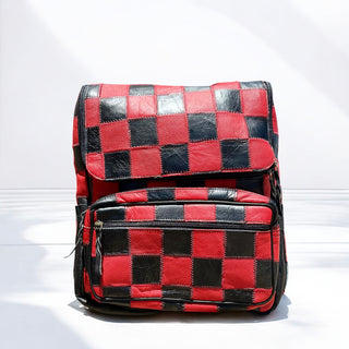 Red checker leather backpack (exclusive item)