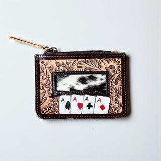 Cards tooled leather coin pouch
