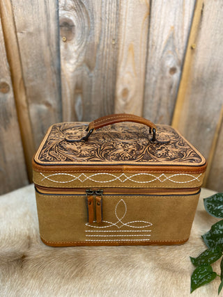 Tan Boot-Stitch Suede Leather Jewelry Boxes