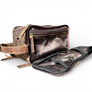 Cowhide & leather toiletry bag