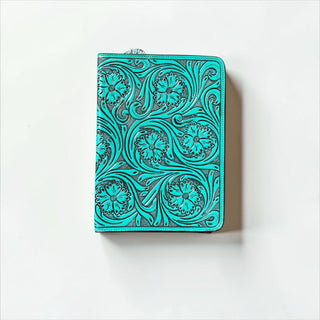 Turquoise tooled leather & cowhide Bible cover