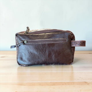 Brown cowhide & leather makeup bag