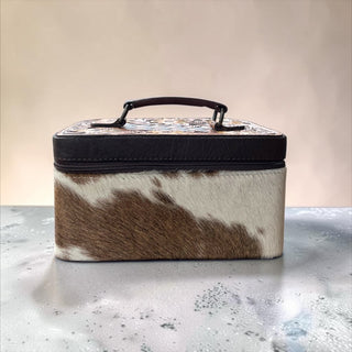 Yellow blossom tooled leather & cowhide jewelry box