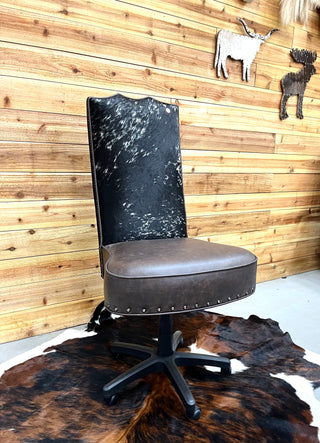 Black genuine cowhide & leather armless office chair