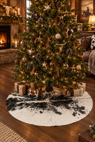 5x5ft All cowhide salt pepper cowhide tree skirt (t10)