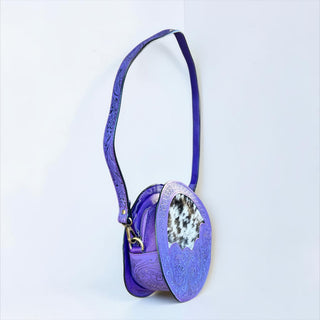 Purple tooled leather & cowhide canteen bag