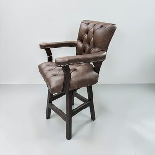 Dark brown leather & cowhide tufted barstools
