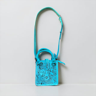Turquoise tooled leather & cowhide crossbody bag