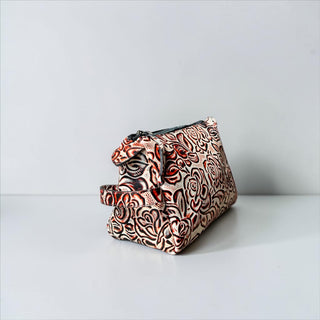 Roses embossed leather makeup bag