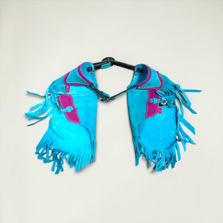 Turquoise/pink suede kids chaps