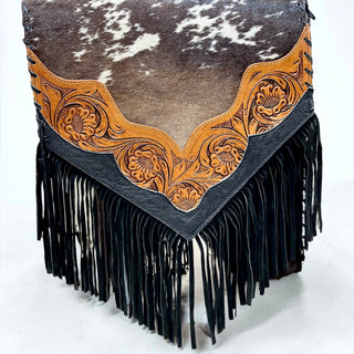 6ft Tooled leather & cowhide table runner