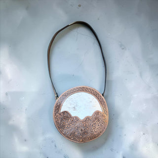 Brown cowhide & tooled leather canteen bag