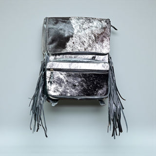 Black cowhide & leather fringe backpack