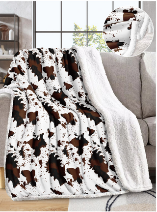 Cowprint Inspired Sherpa Throw Blanket - Queen Size