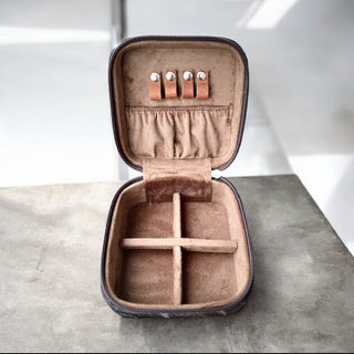 Brown tooled leather & cowhide jewelry box