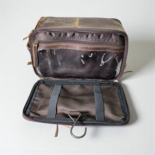 Brown leather toiletry bag