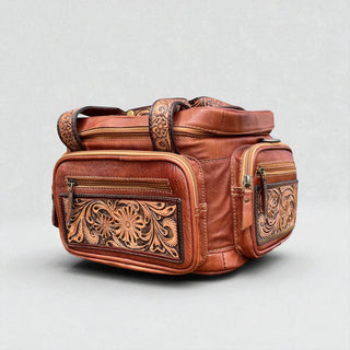 Rodeo-ready tooled leather lunch bag