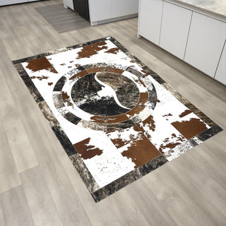Longhorn cowhide patchwork rug 4x6’